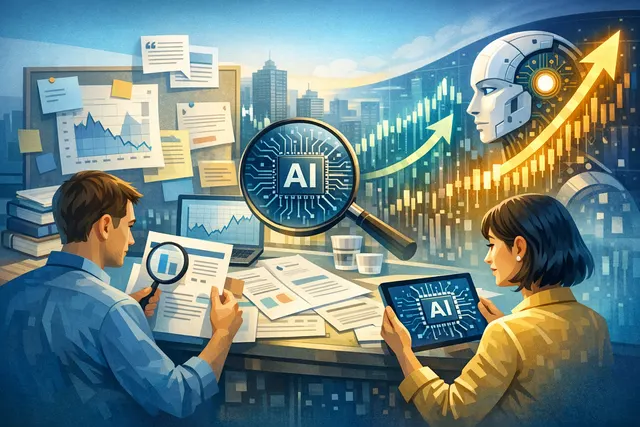 An abstract illustration of a globe with financial charts and AI circuitry, representing retail investor sentiment, AI stocks, and the global shift toward China in the AI race.