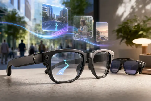 Concept image of Google Android XR AI smart glasses with in‑lens display and Gemini assistant interface