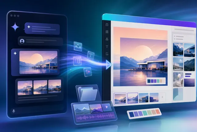 Concept illustration of AI prompt generating a design that becomes editable in Canva through Gemini integration