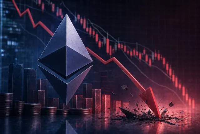 Ethereum price chart falling with crypto market volatility illustration