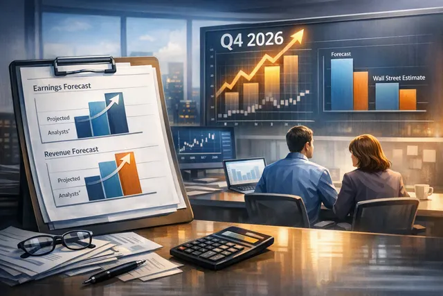 Editorial illustration of AI data-center infrastructure and electronic testing equipment representing Keysight’s 2026 outlook