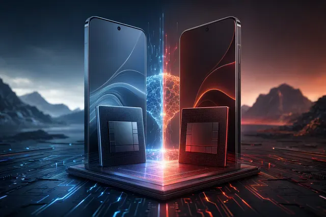 Editorial illustration comparing Qualcomm Snapdragon 8 Elite Gen 6 and Snapdragon 8 Elite Extreme Gen 6 mobile chipsets