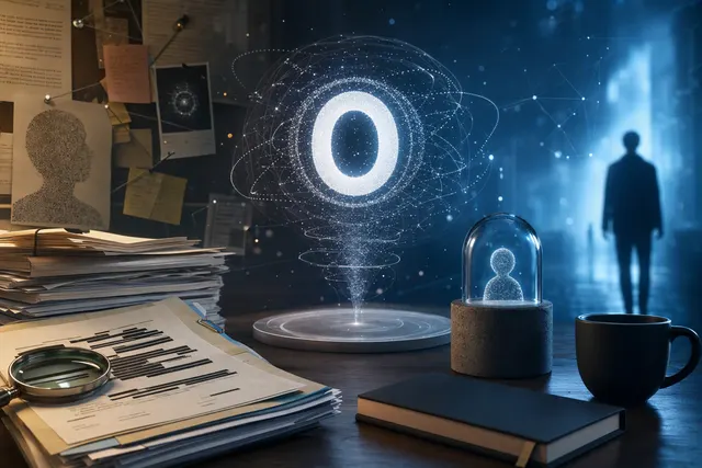 AI-generated editorial illustration accompanying a report on the rumored OpenAI assistant “o”