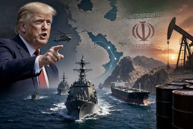 Tàu chiến Mỹ và tàu thương mại trên biển trong bối cảnh phong tỏa cảng Iran gần Eo biển Hormuz