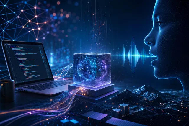 Editorial illustration representing Meta’s Muse Spark 1.3 coding model and Muse Voice Transcribe speech AI