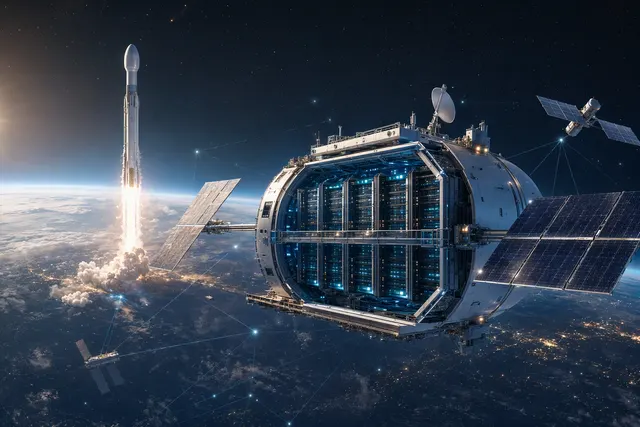 Illustration of an orbital data center representing SpaceX and Nvidia’s proposed Starmind collaboration
