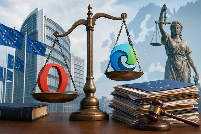 Illustration of Opera’s EU legal challenge over Microsoft Edge and Digital Markets Act gatekeeper status