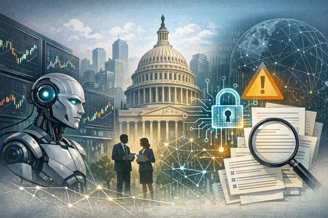 Abstract visualization of an autonomous AI agent executing a financial trade against a backdrop of global regulatory frameworks and safety checkpoints.