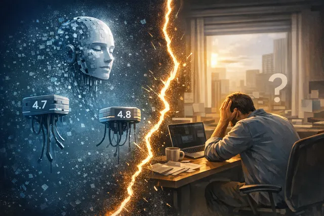 Abstract illustration of a fractured AI circuit board with Notion and Anthropic logos, symbolizing the June 2026 service disruption and multi-model failover architecture.