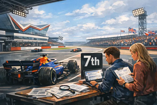 Max Verstappen's Red Bull car on track at Silverstone during qualifying for the 2026 British Grand Prix