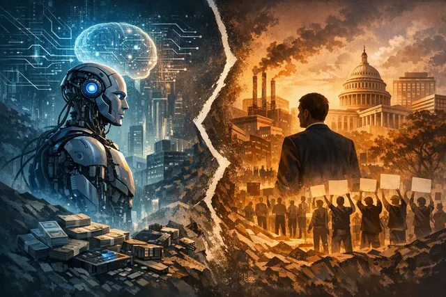 Illustration of artificial intelligence transforming jobs and society, representing Bill Gates’s warning about AI governance