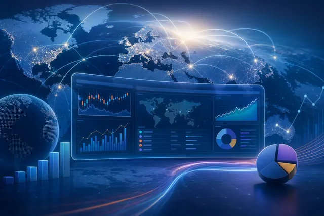 AI-generated illustration of a financial dashboard with market charts and European data signals