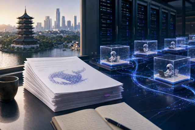 Conceptual illustration for DeepSeek DSec and isolated AI-agent training environments