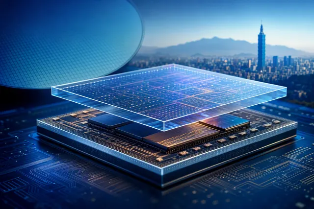 Illustration of a glass-substrate semiconductor package with Micro LED optical interconnects