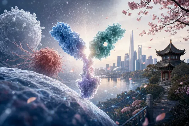 Editorial illustration of lung cancer immunotherapy research and a clinical trial comparison