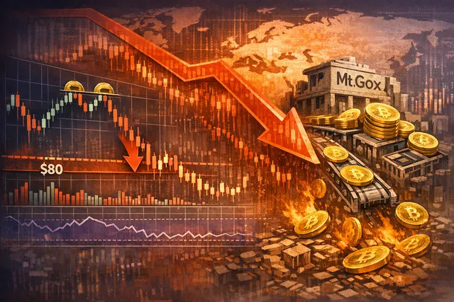 Digital 3D rendering of a distressed Solana cryptocurrency coin falling through a fractured support level, representing the crash below $80 on June 2, 2026.