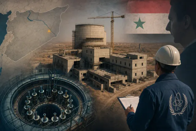 Editorial illustration of Syria’s Deir al-Zor nuclear reactor investigation