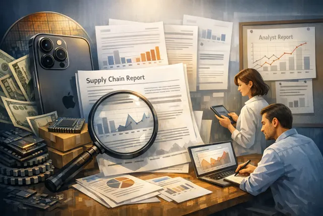 Abstract digital illustration of an iPhone 18 Pro Max concept with financial graphs, dollar signs, and supply chain arrows in the background, representing pricing strategy and comp