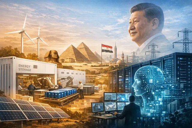 Illustration of Huawei battery storage and AI data-center proposals in Egypt