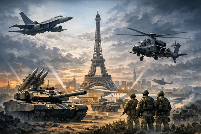 Eurosatory 2026 defense exhibition with Lynx KF41 armored vehicle and Ukrainian drone display in Paris