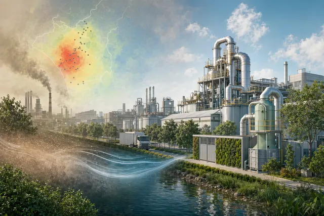 Industrial facilities and monitoring systems representing air‑pollution control efforts in Tainan’s Liuying Technology Industrial Park