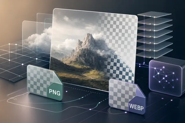AI-generated illustration of image assets on a transparent checkerboard background