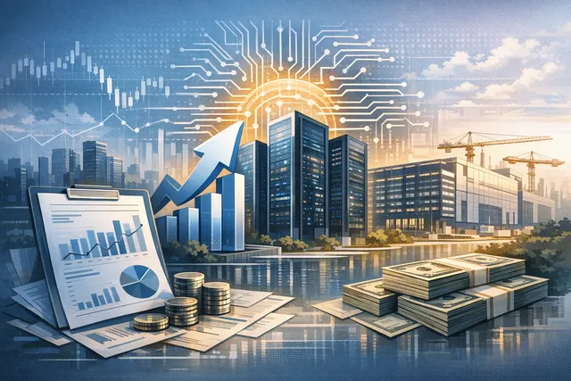 Microsoft data center and cloud infrastructure illustration with Azure and AI symbols