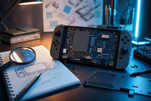Editorial illustration representing Nintendo Switch 2 firmware analysis and console security research