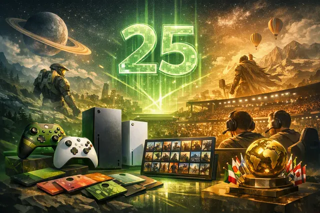 Xbox 25th anniversary logo and celebration graphics with green and black branding