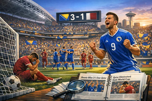 Bosnia and Herzegovina players celebrate after their 3-1 victory over Qatar in the FIFA World Cup 2026 Group B match