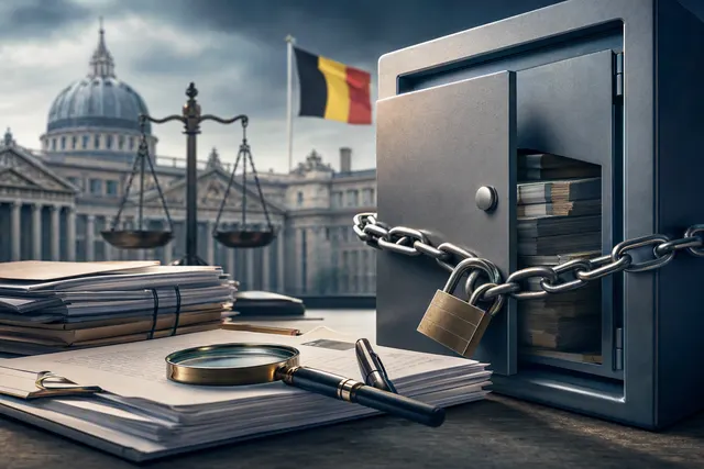 Editorial illustration representing the Belgian seizure of McKinsey funds in a French tax-fraud investigation