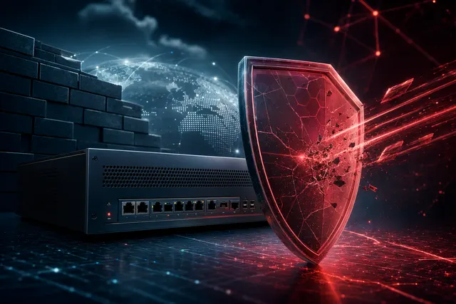 AI-generated illustration of a firewall dashboard warning about CVE-2026-0300