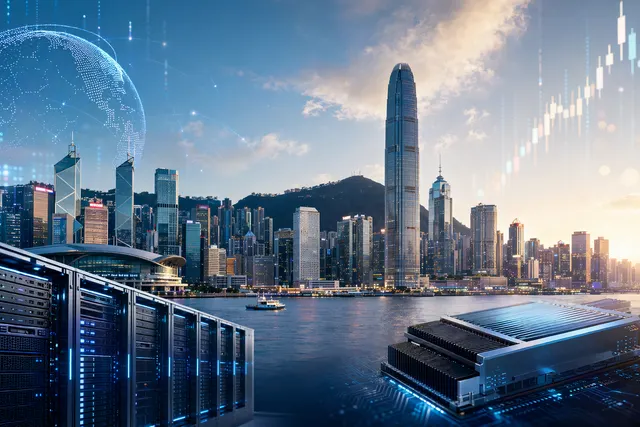 Concept illustration of optical fiber infrastructure powering AI data centers and networking