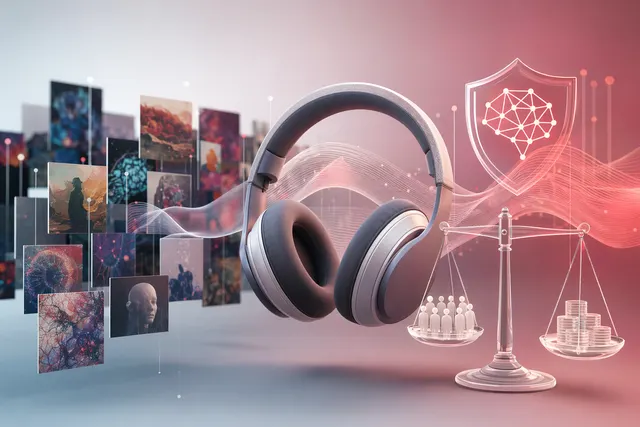 Concept illustration of AI-generated music flooding streaming platforms like Apple Music
