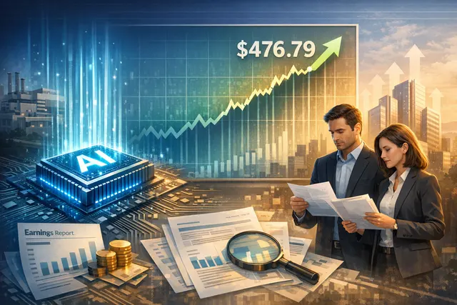 TSMC stock chart showing a 52-week high of $476.79 in late June 2026, with overlaid icons representing AI chip demand, insider buying, and analyst upgrades.
