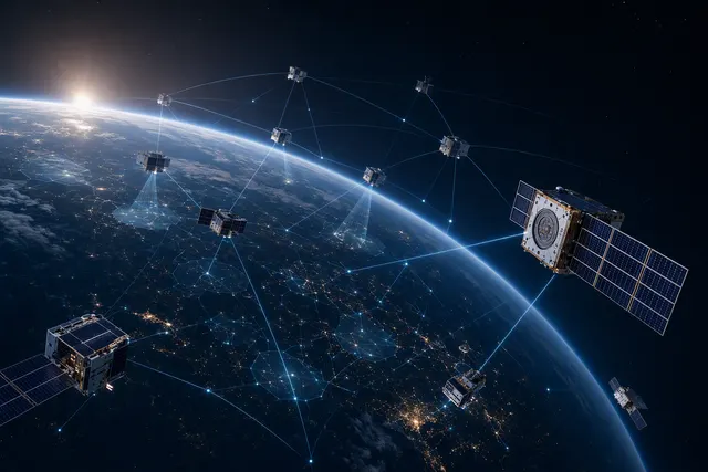 AI-generated illustration accompanying an article about China’s orbital computing satellite programs