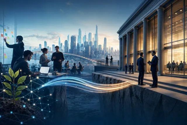 Illustration of JPMorgan building relationships with startups that grow into IPO and investment banking deals