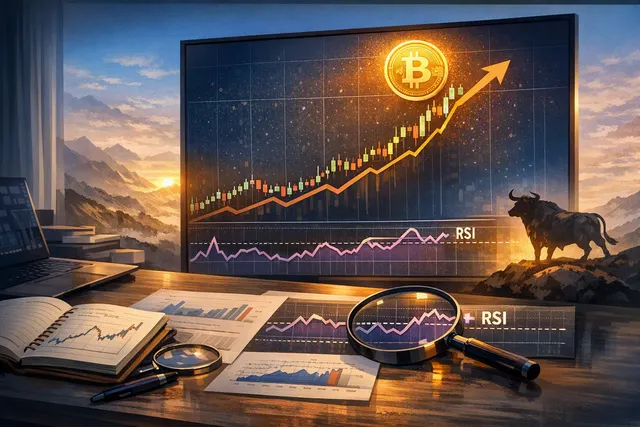 Bitcoin price chart concept showing an RSI surge above 85 and the $83,000 bull-market confirmation level