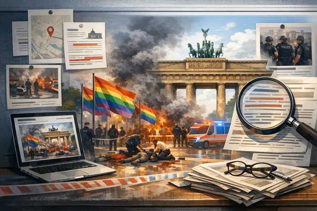 Berlin Pride attack aftermath: Rainbow flags and memorial candles near the Brandenburg Gate after a van-ramming attack on July 25, 2026