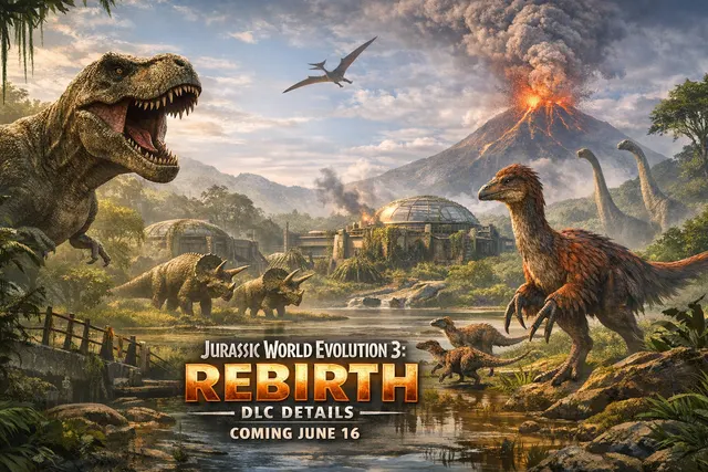 What are all the confirmed details about the Jurassic World Evolution 3 Rebirth DLC — including its June 16 release date on PS5, Xbox Series