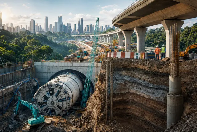 AI-generated illustration accompanying an article about construction delays to Singapore’s North-South Corridor