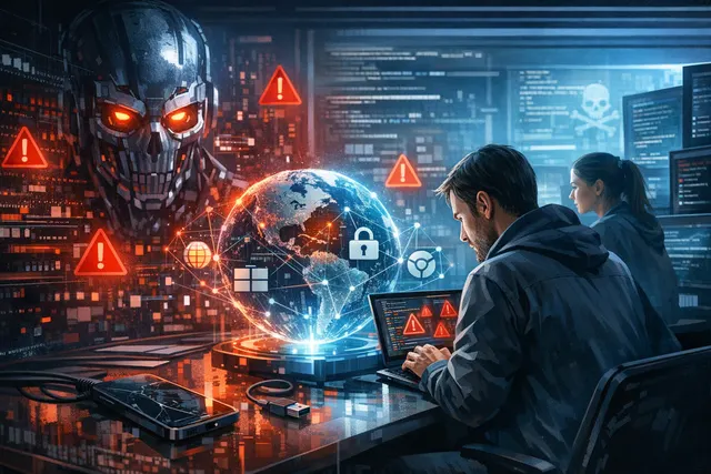 Digital illustration of a glowing AI core analyzing streams of software code with a stopwatch overlay, representing the collapse of the patch-to-exploit window