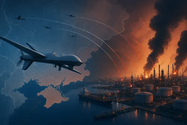 Illustration of drone attacks targeting Russian oil refineries and pipelines