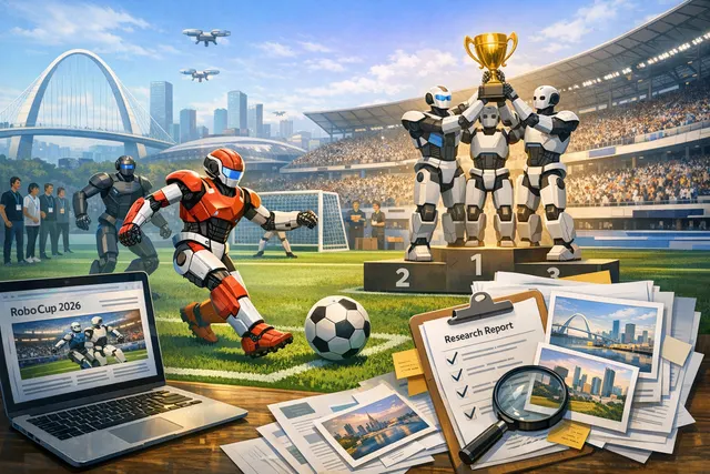 Humanoid robots playing soccer on a field at RoboCup 2026 in Incheon, South Korea