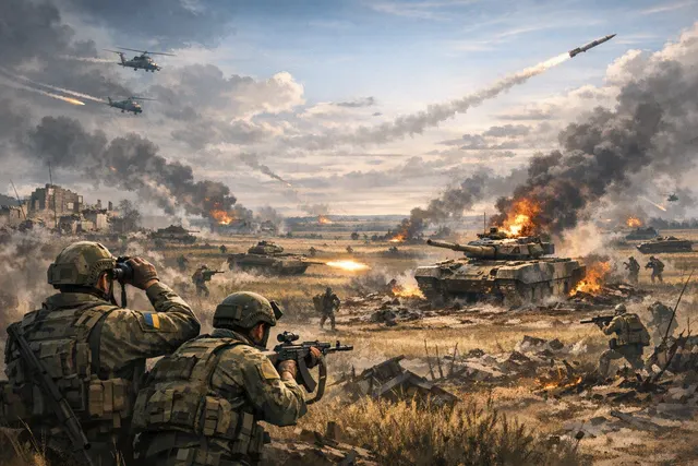 Editorial illustration of the contested Ukrainian front line, showing military positions and arrows near Pokrovsk, Kostiantynivka and Lyman