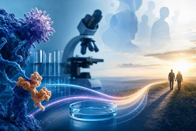 Editorial illustration representing a Phase III lung cancer clinical trial of Imfinzi and Imdelltra