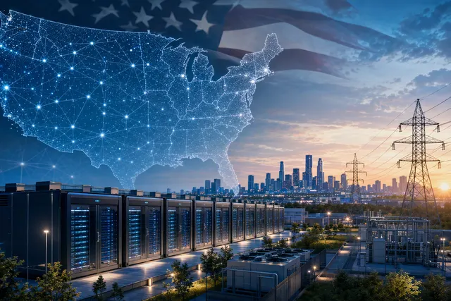 Illustration representing the data centers and supporting infrastructure behind the U.S. AI buildout