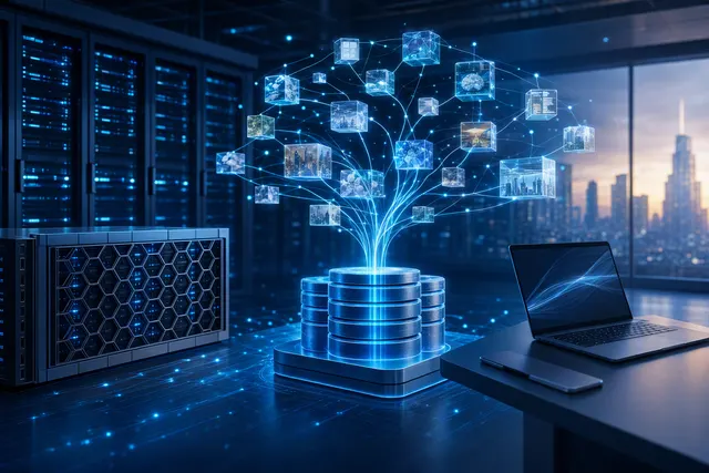 Illustration representing enterprise data being organized into context for AI agents