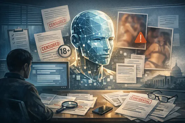 Abstract editorial illustration of an AI chatbot safety guardrail being tested