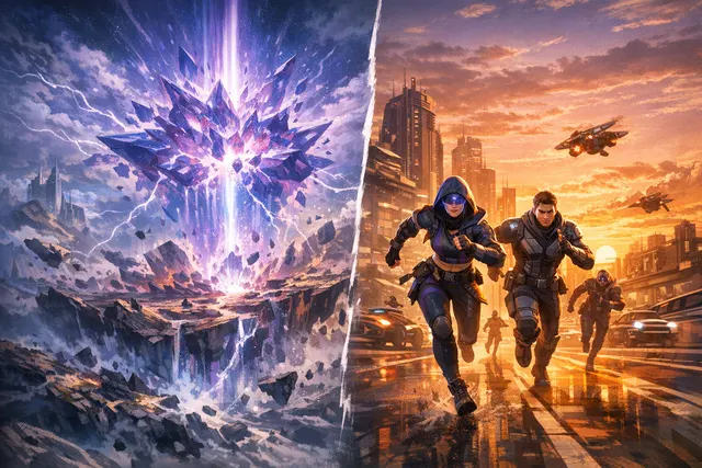 Fortnite Shattered live event Chapter 7 Season 3 Runners key art featuring Ice King, The Foundation, He-Man, Skeletor, and the Fortnite bus